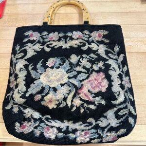 Fiona Chan Floral Embroidered Tote Bag with Acrylic Handles 12” X 12”